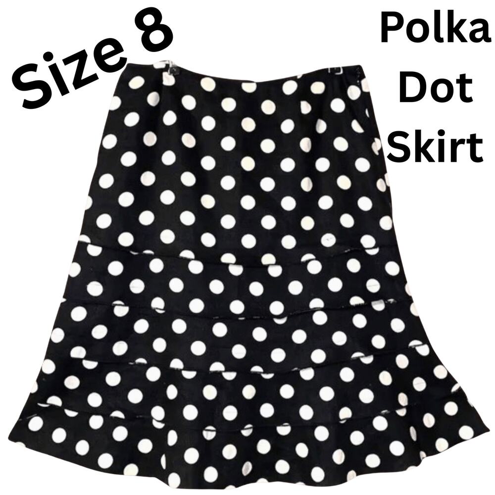 Women’s Sz 8 Polka Dot Black White Full Skirt Ruffles A-line